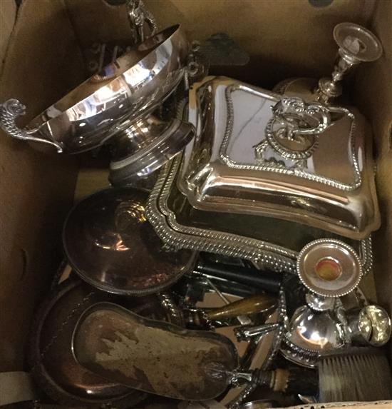 Pair of plated entree dishes and covers & a quantity of silver-plated items